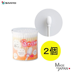 Hộp 110 tăm bông ngoáy tai kháng khuẩn Sanyo , sợi bông tự nhiên mềm mịn nhẹ nhàng làm sạch mà không gây ra cảm giác đau rát hay khó chịu - nội địa Nhật Bản