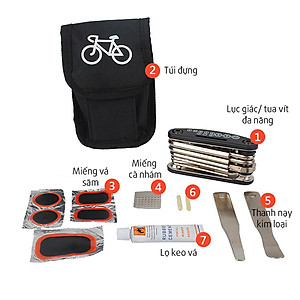 Túi Vá Săm Lốp Xe Đạp Sửa Chữa Đa Năng 10 in 1 Mini Khẩn Cấp (Bản nâng cấp có túi và Thanh nạy bằng kim loại) MaiLee
