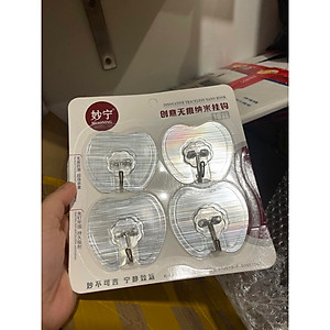 Vỉ 4 móc dán tường cường lực MiaoNing, móc siêu dính hình quả táo