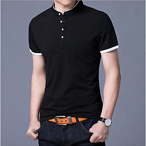 ÁO THUN NAM NGẮN TAY CỔ TRỤ PHONG CÁCH HÀN QUỐC ATN01-ĐEN