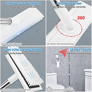 Chổi Chà Sàn Nhà Tắm Cán Dài Có Gạt Nước Hamart Xoay 360° Cọ Sàn Đa Năng TẶNG Móc Treo Chổi