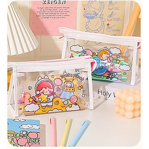 Túi đựng bút hoạt hình trong suốt, hộp đựng các loại văn phòng phẩm học sinh dễ thương cute Lalunavn B138