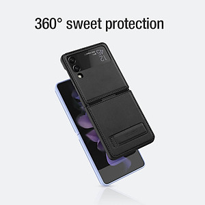 Case bao da chống sốc cho Samsung Galaxy Z Flip 3 trang bị chân chống giá đỡ điện thoại hiệu Nillkin Qin Vegan (bảo vệ máy cực tốt, chất liệu da thật cao cấp, thiết kế thời trang cá tính) - hàng nhập khẩu