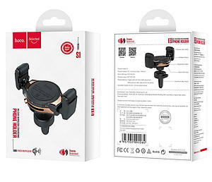 Giá Đỡ điện thoại Kiêm Sạc Không Dây trên ô tô, xe hơi Hoco S1, Trượt con lăn silicone không làm tổn thương điện thoạiNút để điều chỉnh chiều rộng kẹp.Đầu vào: 5V / 2A, 9V / 2A., Đầu ra: 5W / 7.5W / 10W, Hàng nhập khẩu 