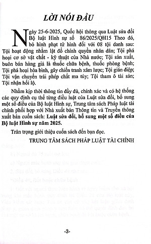 Sách - Luật Sửa Đổi, Bổ Sung Một Số Điều Của Bộ Luật Hình Sự Năm 2025