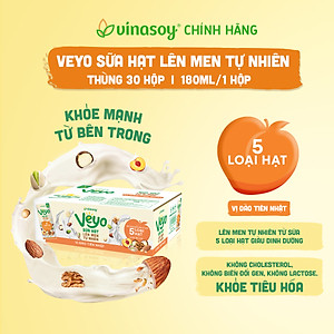 Thùng Veyo Sữa hạt lên men tự nhiên Vị Đào Tiên Nhật (30hộp x 180ml)