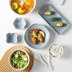 Bộ bát đĩa chén đĩa cao cấp Gosu họa tiết giọt nước màu trắng xám sang trọng