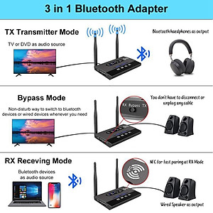 SOAIY Bộ Thu Phát Nhạc Bluetooth 5.0 Đa Chức Năng NFC, Hỗ trợ APTX HD / APTX LL / APTX SPDIF / AUX BT-B22 - Hàng Nhập Khẩu