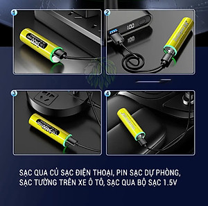 Pin sạc 1.5V AA 3400mWh Doublepow sạc trực tiếp bằng cổng USB, có sạc nhanh, dùng cho đồ chơi, điều khiển tivi. micro. Doublepow Rechargeable AA Lithium Batteries with USB Cable,1.5V AA Li-ion Battery,3400mWh High Capacity Double A Battery. Hàng Nhập Khẩu