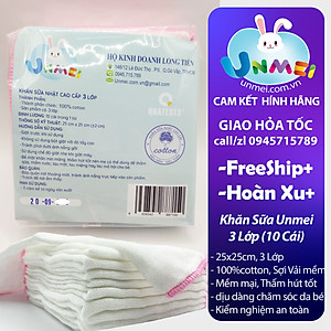 Khăn Sữa 4 Lớp Unmei Xuất Nhật Bịch 10 cái 25x25cm 100% Cotton mềm mại thấm hút tốt