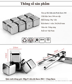 [CHÍNH HÃNG] Đá vĩnh cửu Proki inox 304 không tan hộp 8 viên chất liệu đạt chuẩn kiểm định an toàn, đá không tan, đá vĩnh cửu, đá lạnh inox vĩnh cửu, đá kim loại cao cấp 8 viên, đá lạnh tự nhiên vĩnh cửu an toàn sức khỏe
