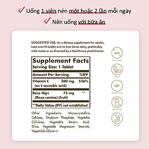 NHẬP KHẨU USA CHÍNH HÃNG - Viên uống bổ sung Vitamin C, tăng sức đề kháng, chống oxy hóa  Solgar Vitamin C 500 mg với Dầu Tầm xuân Rose Hips 