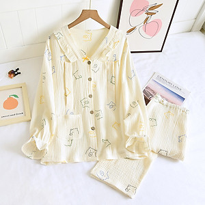 Đồ Bộ Bầu Và Sau Sinh AZ223 Có Khe Mở Cho Con Bú Chất Liệu Muslin Nhẹ Mát Mặc Xuân Hè Và Thu Đông