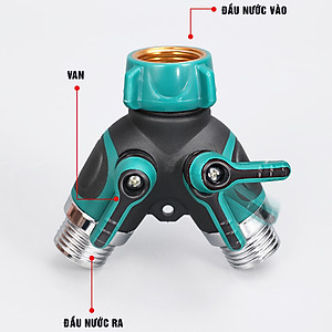 Van chia nước chia 2 chữ Y 2 đầu ra, 2 khóa van độc lập, phi 27mm ¾, đầu nối ống nước chia 2