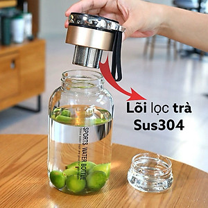 Bình Nước Thuỷ Tinh Kèm Nắp Pha Trà Thông Minh Cao Cấp Có Lọc Trà Inox Sang Trọng Tặng Túi Chống Nóng Quai Đeo