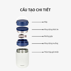 Hộp cơm giữ nhiệt Lock&Lock màu xanh navy LHC8042NVY 700ml - Hàng chính hãng, 2 ngăn kèm muỗng inox, có thể ủ cháo cho bé - JoyMall