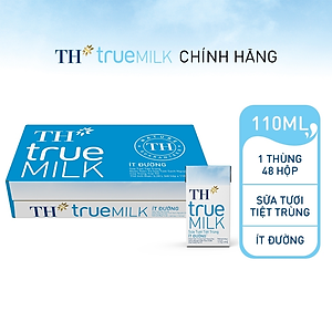 Thùng 48 hộp sữa tươi tiệt trùng TH True Milk  ít đường 110ml