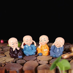 Bộ 4 Tượng Chú Tiểu Tứ Không (6cm) Trang Trí Xe Hơi, Phòng Làm Việc, Trưng Bày