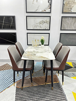 Bộ bàn ăn mặt mặt đá Ceramic bóng kết hợp 4 ghế 6 ghế 8 ghế Monet
