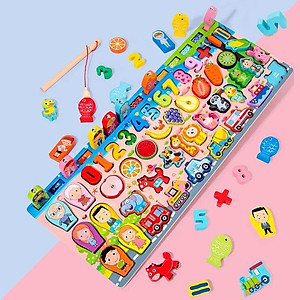 Đồ chơi bảng câu cá gắn nam châm và ghép chữ số bằng gỗ cho trẻ