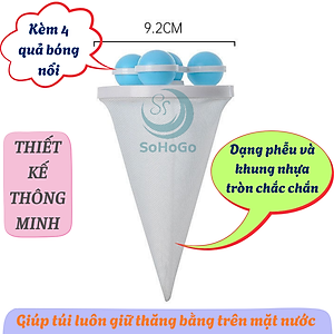 Bộ 2 Túi lọc rác máy giặt hình phễu kèm quả bóng -Lưới lọc rác – lông – sợi vải máy giặt -Dụng cụ lọc cặn bẩn quần áo khi giặt