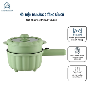 Nồi Điện Mini 2 Đa Chức Năng Kèm Lồng Hấp, Ca Mỳ Tay Cầm Nồi Bí Ngô 2 Tầng Nấu Cơm, Chiên, Xào, Rán Tiện Lợi - Hàng Chính Hãng MINIIN