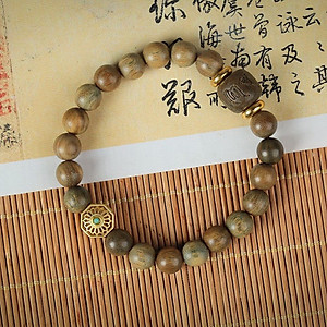 VÒNG TAY GỖ ĐÀN HƯƠNG XANH 8mm KHẮC LỤC TỰ OM MANI LỜI NGUYỆN CẦU HẠNH PHÚC