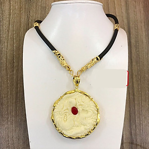 Dây Chuyền Mặt Rồng Tròn Ngọc Đỏ Mạ Vàng + TẶNG LÁ BỒ ĐỀ MAY MẮN TÀI LỘC ĐỂ VÍ ĐIỆN THOẠI