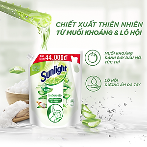 Túi Nước rửa chén Sunlight Bio-care Thiên Nhiên 100% Gốc thực vật - Muối Khoáng Lô Hội 3.3KG