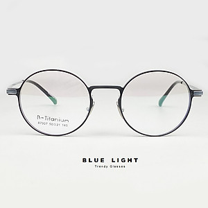 Gọng Kính Cận, Kính Giả Cận TITANIUM Cao Cấp Nam Nữ, Mắt Tròn Nhỏ, Lịch Sự, Sang Trọng, Gọng Đen Bạc, Đen Vàng, Full Đen - BLUE LIGHT