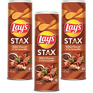 Combo 3 Lay’s Stax Khoai Tây Miếng Vị Thịt Nướng BBQ 100gr