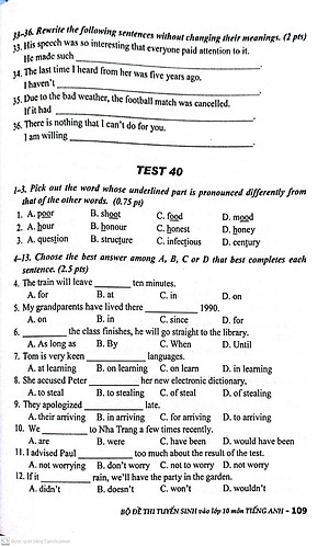 Sách Bộ Đề Thi Tuyển Sinh Vào Lớp 10 Môn Tiếng Anh ( Lưu Hoằng Trí )