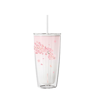 Ly nhựa 2 lớp Cherry Blossom Double wall Cold Cup LocknLock HAP522 - Kèm ống hút - Dung tích 750ml