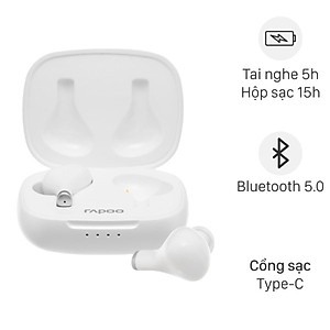 Tai nghe Bluetooth True Wireless Rapoo I300 Trắng - Hàng chính hãng