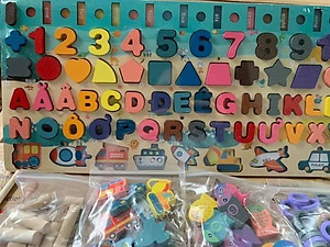 Đồ Chơi Gỗ, Bảng Chữ Cái 6in1, Đồ Chơi Câu Cá, Ghép Hình Học, Chữ Số, Chữ Cái, Phương Tiện 