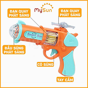 Súng đồ chơi trẻ em 3D bằng nhựa cho bé có nhạc âm thanh có đèn giải trí ngoài trời và trong nhà tặng PIN AA