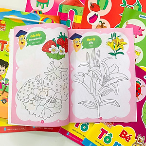 Sách - Bộ Sách Tô Màu phiên bản song ngữ Việt-Anh - Dành cho bé từ 4-5 tuổi (Túi 8 cuốn) Tặng hộp bút sáp 12 màu