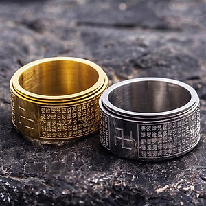 Nhẫn xoay Bát Nhã Tâm Kinh khắc chữ Vạn - Nhẫn phong thủy Hán ngữ may mắn bình an Ri99