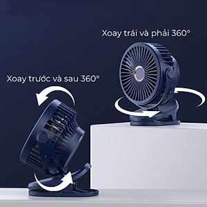 Quạt Kẹp Tích Điện Xoay Tự Động, Pin Trâu 18000mAh, Kích thước 16,5cm, không tiếng ồn, Siêu bền [Bảo hành 1 năm]