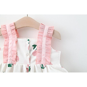  Váy Hai Dây Phối Ren Mùa Hè Bé Gái, Họa Tiết Hoa Hồng Đính Nổi , Chất Coton thấm hút mồ hôi, anna store