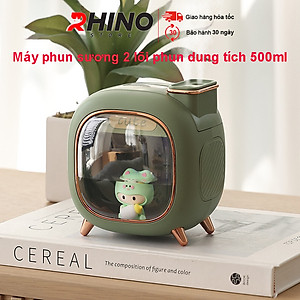 Máy phun sương, xông tinh dầu Rhino H809 500ml tạo ẩm, 2 đầu phun kèm đèn ngủ - Hàng chính hãng