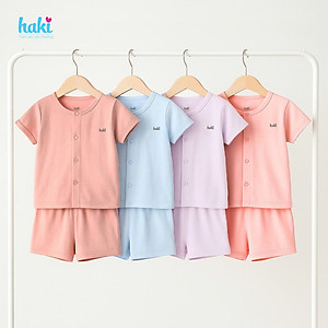 Bộ quần áo sơ sinh cho bé trai - bé gái - cộc tay cài giữa vải tre siêu mềm mịn cao cấp Haki BB001 ( 2,5kg - 15kg) 
