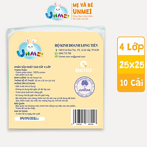 Khăn Sữa, Khăn Xô Viền Màu 4 Lớp Cao Cấp Xuất Nhật Unmei 25x25cm - Bịch 10 Cái