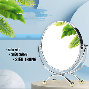 Gương trang điểm đèn LED Chân Xòe cảm ứng để bàn phóng đại 3 lần, xoay 360 độ, 2 mặt Minh House