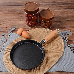 Chảo Gang Tròn Chống Dính Size 20-26Cm Cán Gỗ Chống Bỏng Đổ Bánh Xèo Chiên Trứng Dùng Cho Mọi Loại Bếp