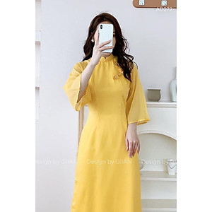 Áo Dài Cách Tân Đính Hoa Ngực Thiết Kế Chính Hãng Nguyễn Phan, Áo Dài Nữ 4 Tà Tay Loe Nữ Tính