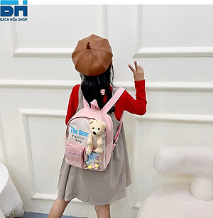 Balo kèm gấu bông xinh xắn BH Kids, chất vải Canvas, phù hợp với bé mẫu giáo, mầm mon - BHS34