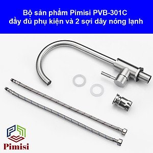 Vòi rửa bát nóng lạnh inox 304 Pimisi dùng cho chậu rửa chén bát trong nhà bếp gắn chậu - bàn đá, quay 360 độ dùng được cho chậu rửa chén 2 hố - đã kèm 2 sợi dây cấp nước | Hàng chính hãng