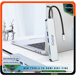 Hub Type-C To HDMI FIRO 6in1 Chuẩn HDTV - Hub Chuyển Đổi Type-C Chia 6 Cổng - 1 Cổng HDMI/HDTV 4K, 2 Cổng USB 3.0, 2 Khe Đọc Thẻ TF Và SD, 1 Cổng Sạc Nhanh Type C PD - Kết Nối Tốc Độ Cao - Dùng Cho Smartphone/Laptop/PC/Tivi/Playstation – Hàng Chính Hãng