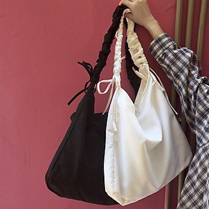 Túi xoắn dây.  đeo chéo,tote đi học hàng Ulzzang, 2 màu Đen Trắng vải Kaki mềm, dây rút điều chỉnh 